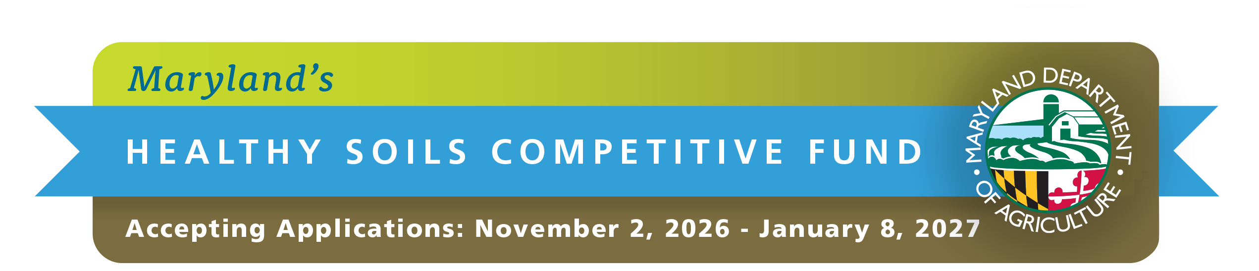 Decorative image of healthy brown soil and corn with MDA logo and the words Maryland's Healthy Soils Competitive Fund 
